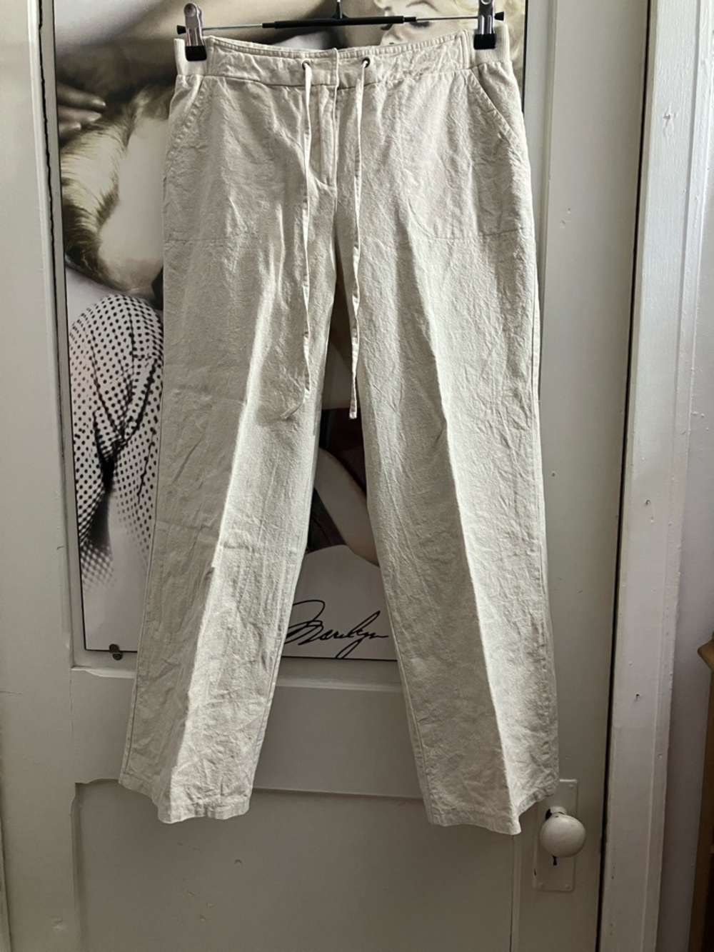 Women Casual Drawstring Linen/cotton-Blend Pants - Cream 6